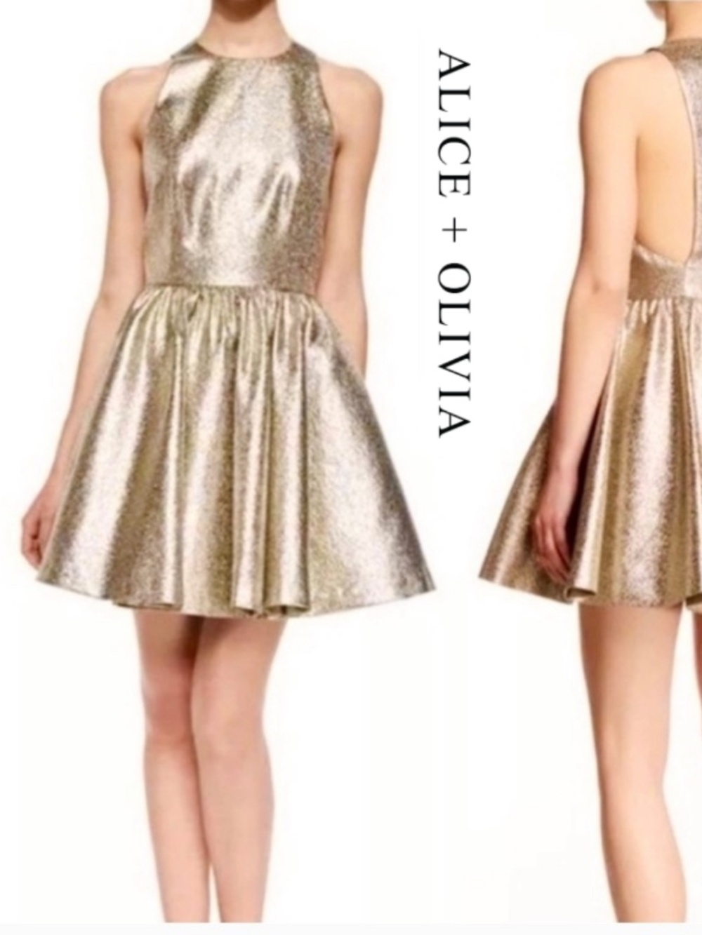 NEW Alice+Olivia Lia Rose Gold Metallic halter Dress, 6, GL1386 - Picture 1 of 7
